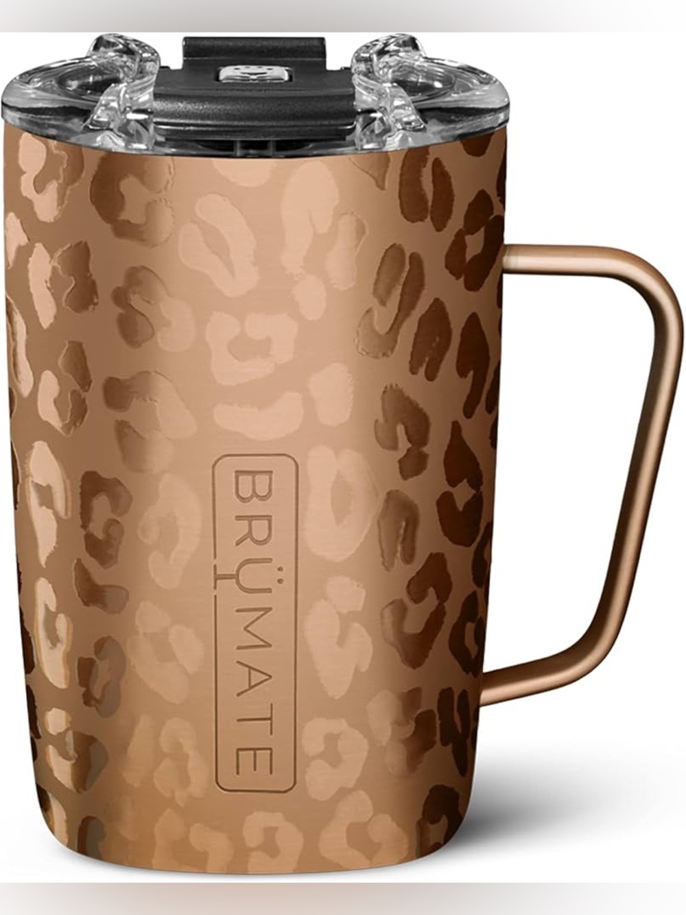 BRÜMATE Toddy 16oz Leak Proof Leopard Print Copper Travel Mug with Handle